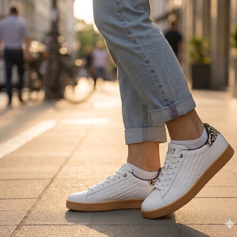 EA7 Emporio Armani Beige Leather Low Top Sneakers