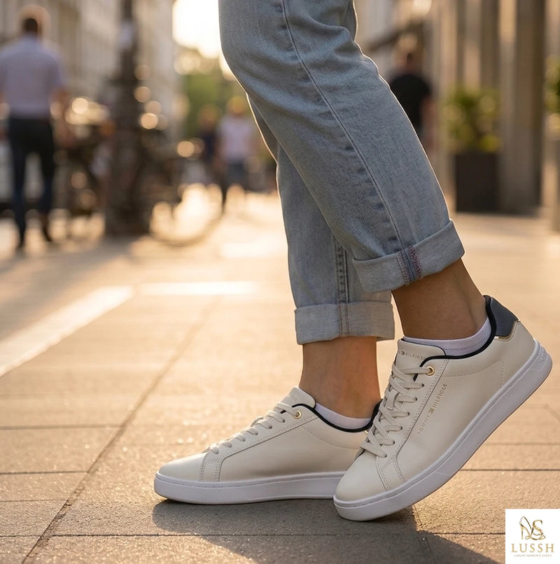 Tommy Hilfiger Beige Leather Women Sneaker