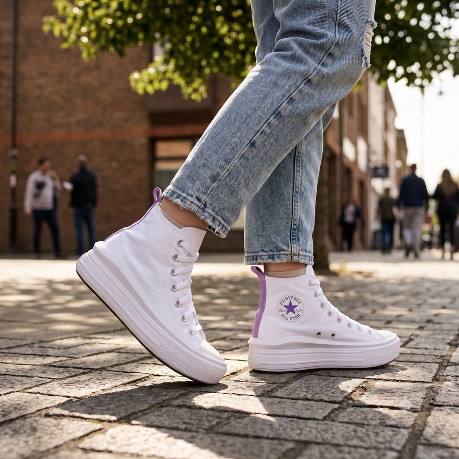 Converse White Fabric Platform Sneakers