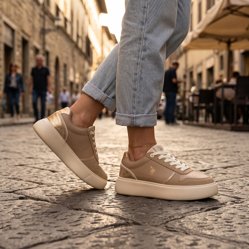 U.S. POLO ASSN. Beige Polyurethane Women's Sneaker