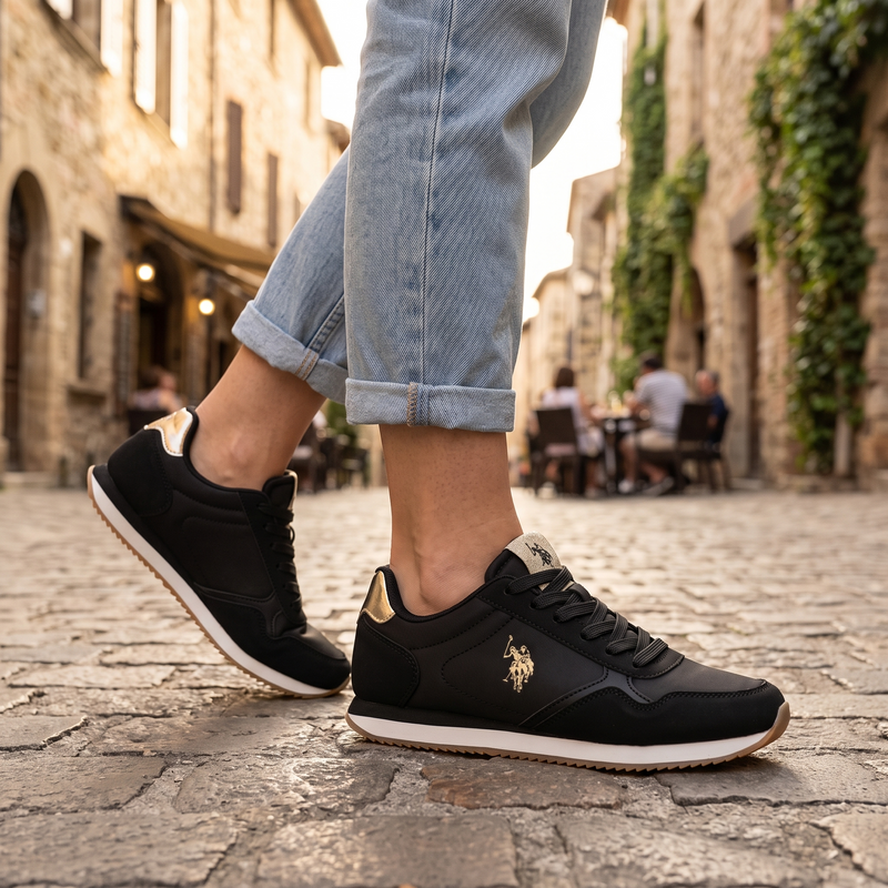 U.S. POLO ASSN. Black Polyurethane Women's Sneaker