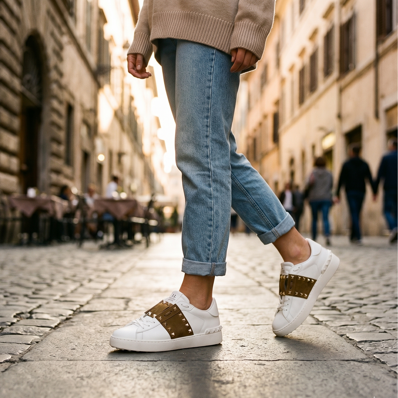 Valentino Garavani White Calf Leather Bos Taurus Sneakers