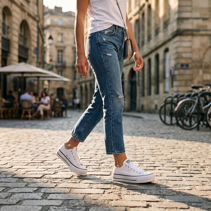 Converse White Leather Platform Sneakers