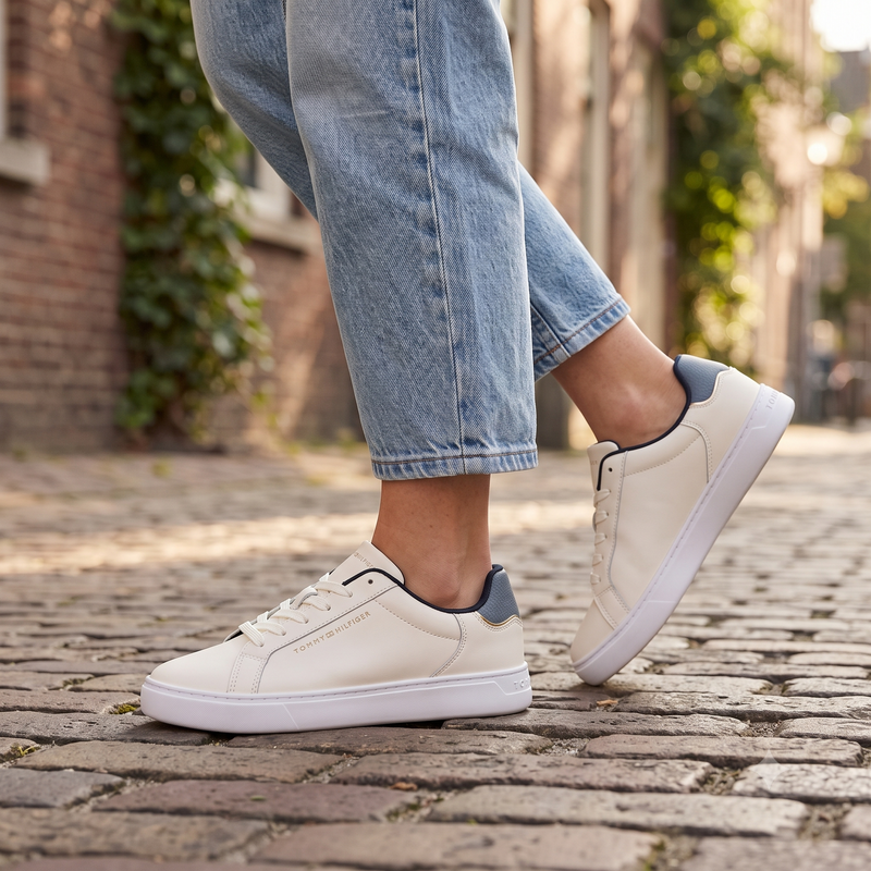 Tommy Hilfiger Beige Leather Women Sneaker