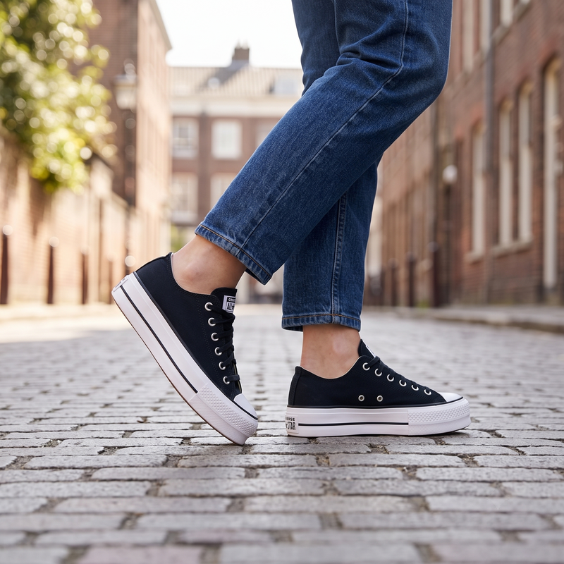 Converse Black Fabric Platform Sneakers