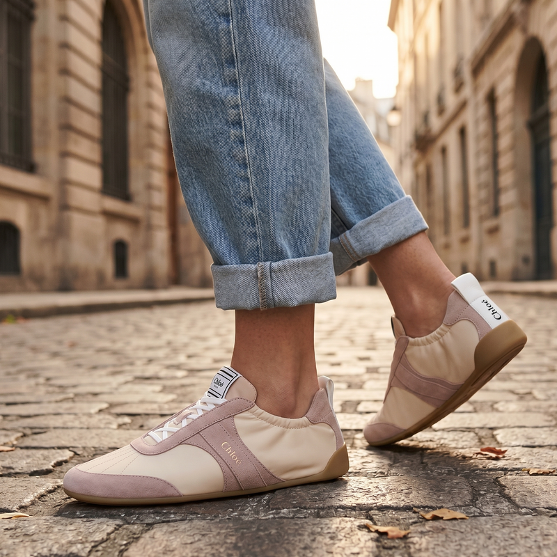 Chloé Beige Nylon Athletic Sneakers