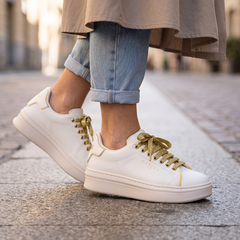 Gaelle Paris Bianco Polyurethane Women Sneaker