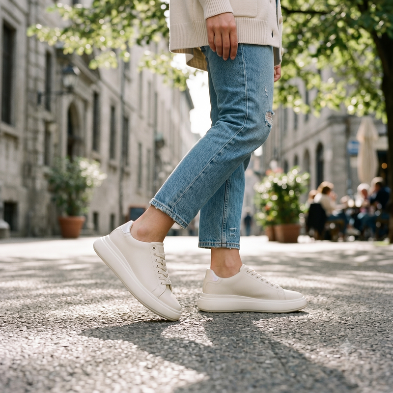 Calvin Klein Beige Leather Women Sneaker
