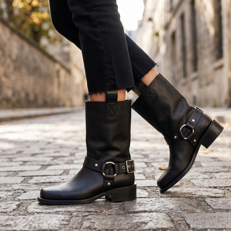 Ganni Black Calf Leather Bos Taurus Flat Boots
