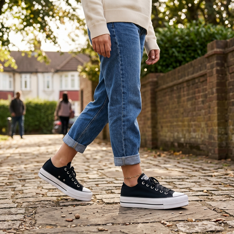 Converse Black Fabric Platform Sneakers