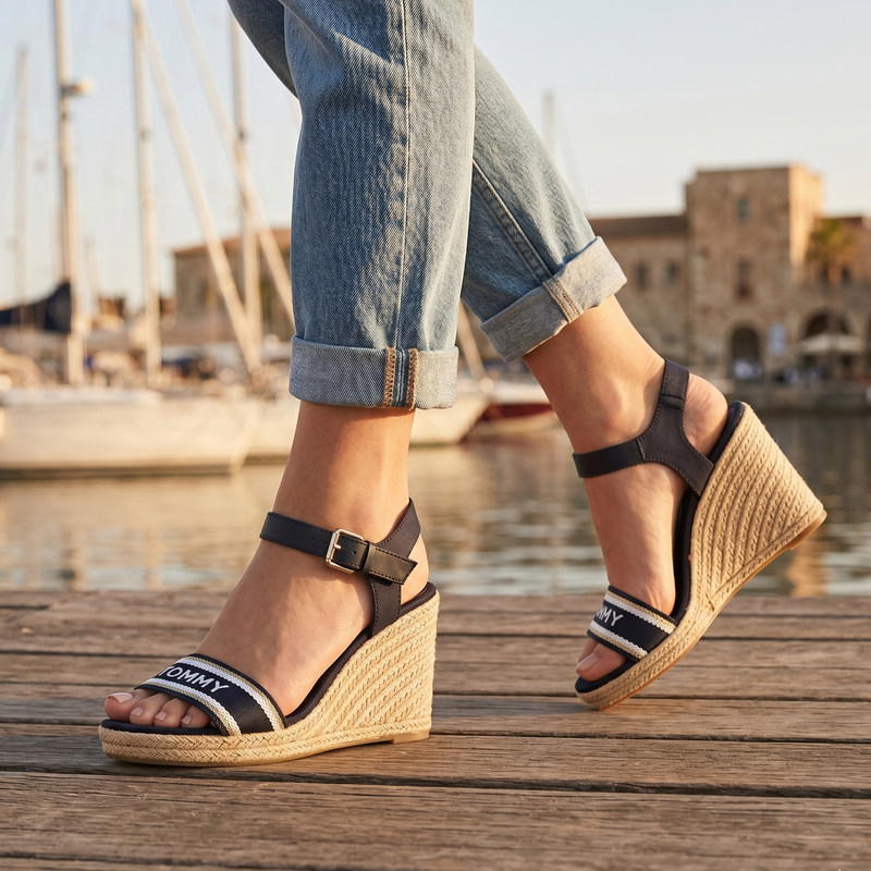 Tommy Hilfiger Blue Leather Women's Wedge Sandal