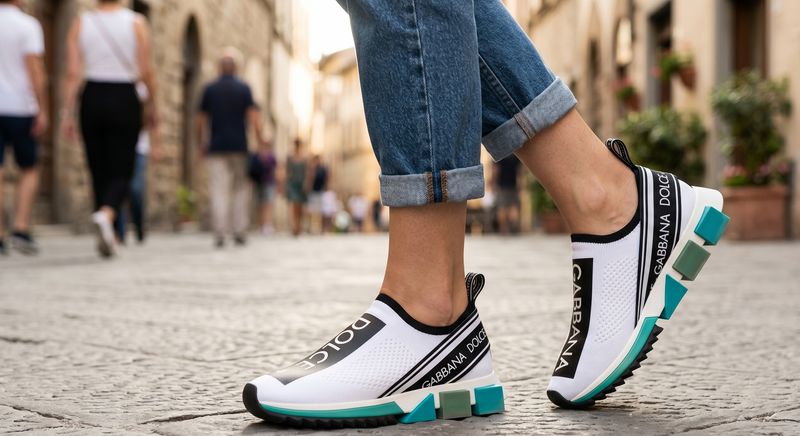 Dolce & Gabbana Black White Blue Slip On Sorrento Sneakers Shoes