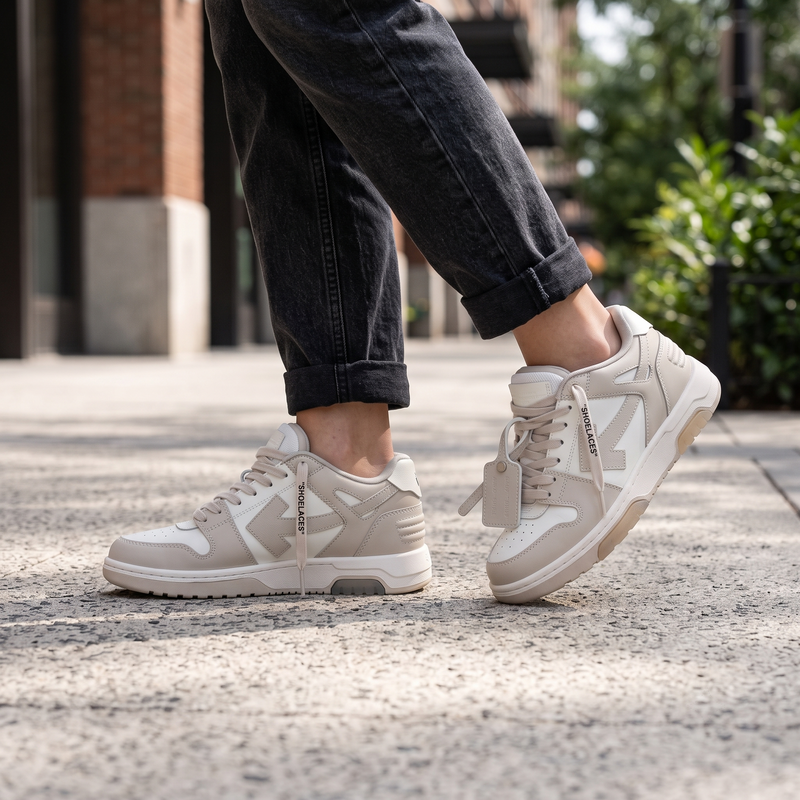 Off-White Beige Calf Leather Bos Taurus Low Top Sneakers