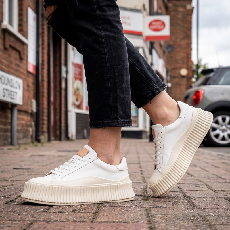 Jil Sander White Leather Platform Sneakers