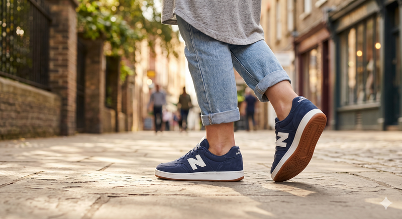 New Balance Black And White Leather Athletic Sneakers