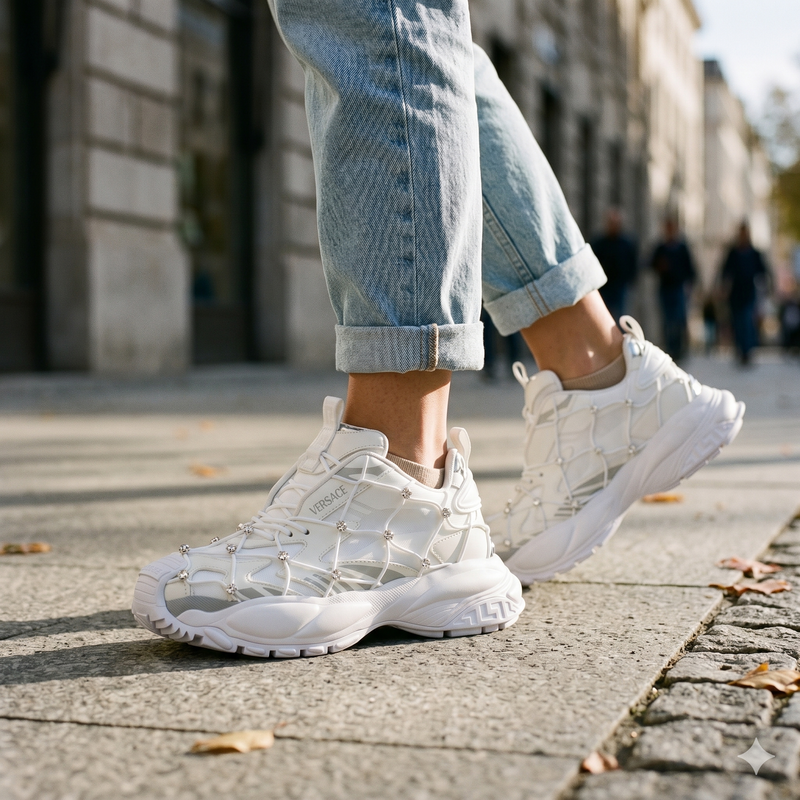 Versace White Fabric Sneakers