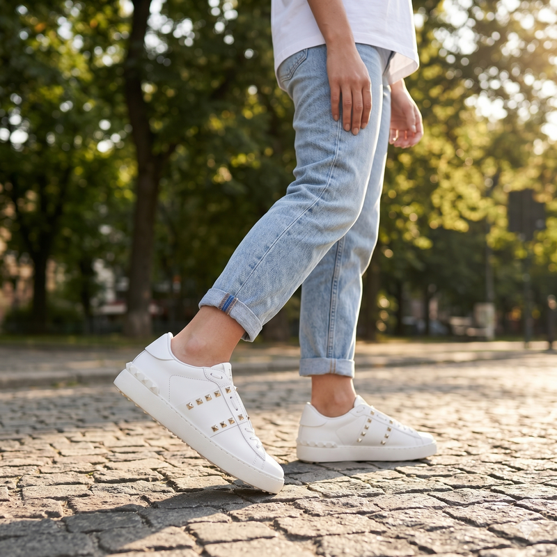 Valentino Garavani White Calf Leather Bos Taurus Sneakers
