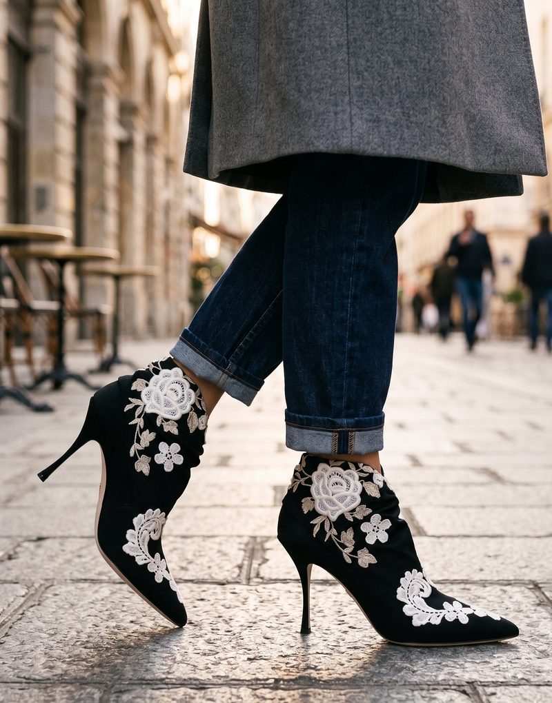 Dolce & Gabbana Black White Embroidered Jersey Stiletto Boots Shoes