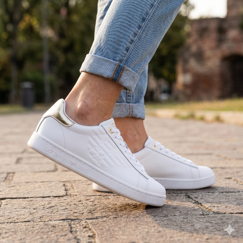 EA7 Emporio Armani White Leather Low Top Sneakers