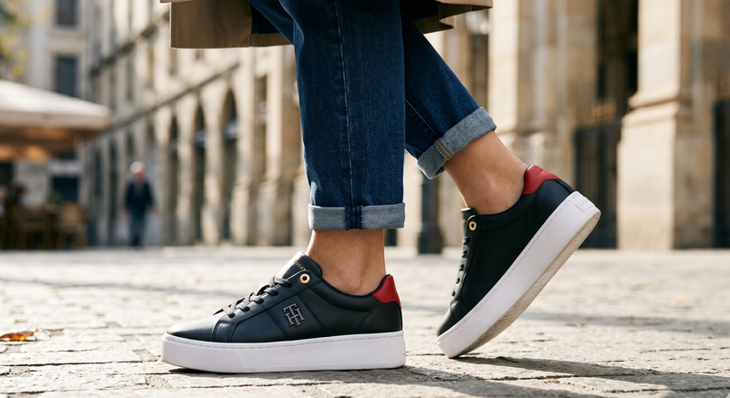 Tommy Hilfiger Black Leather Women Sneaker