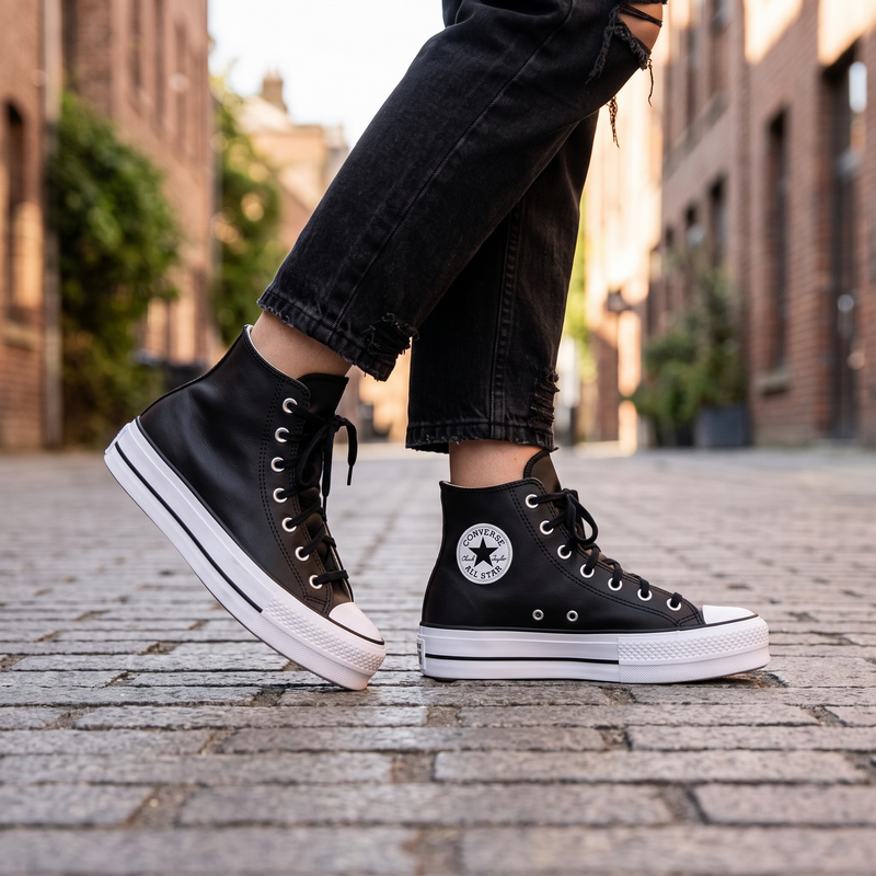 Converse Black Polyethylene Platform Sneakers