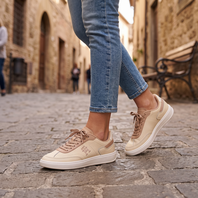 Tommy Hilfiger Beige Polyurethane Women Sneaker