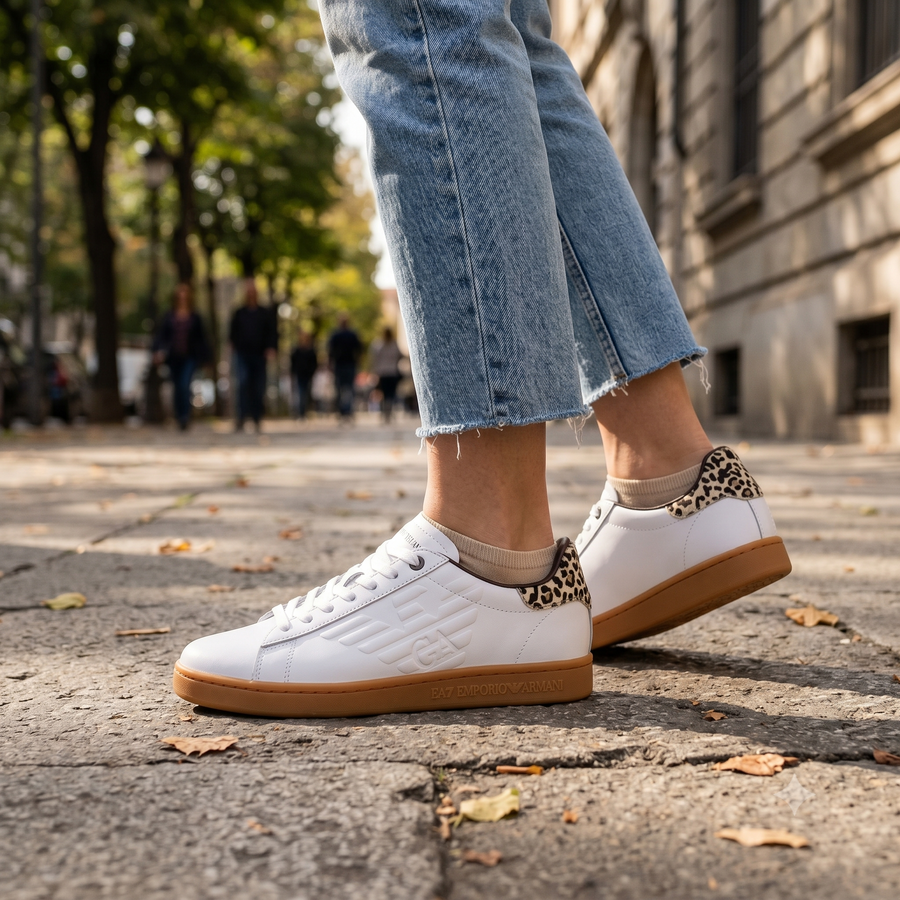 EA7 Emporio Armani Beige Leather Low Top Sneakers