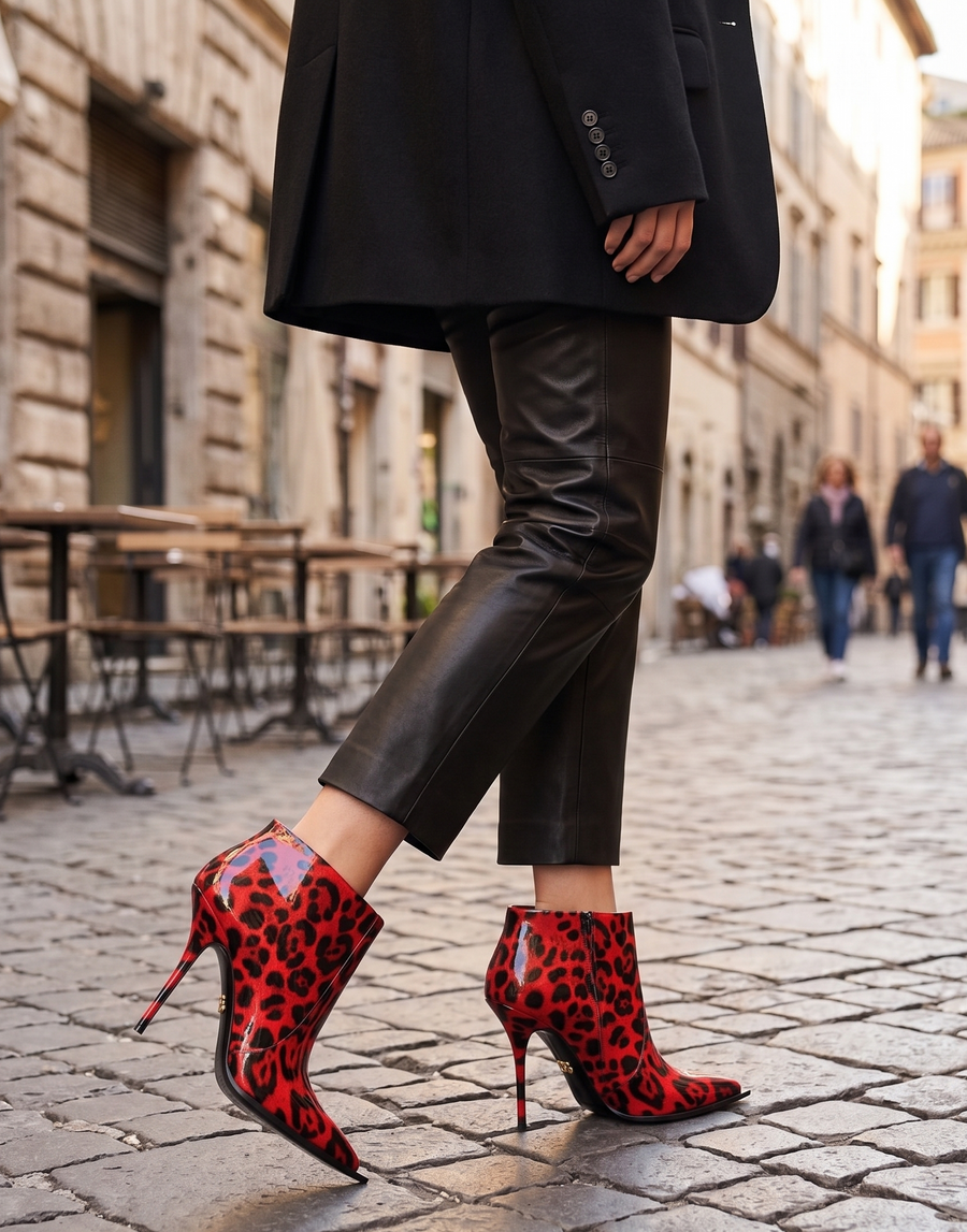 Dolce & Gabbana Red Leopard Cardinale Ankle Boots Shoes