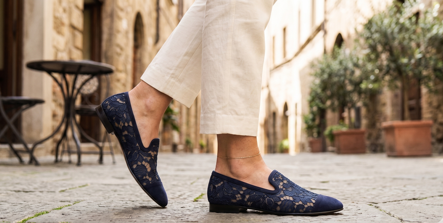 Dolce & Gabbana Blue Floral Lace Slip Ons Loafers Flats Shoes