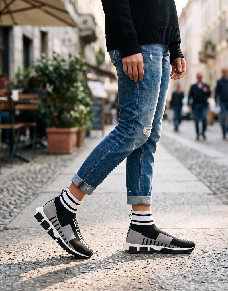 Dolce & Gabbana Black Gray Sorrento Socks Women Sneakers Shoes