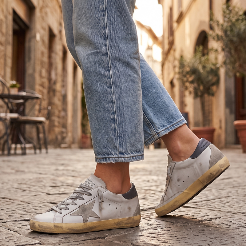 Golden Goose White Goatskin Low Top Sneakers