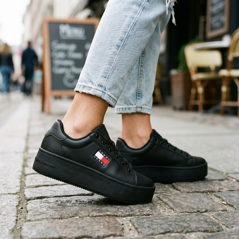 Tommy Hilfiger Black Polyurethane Women's Sneaker