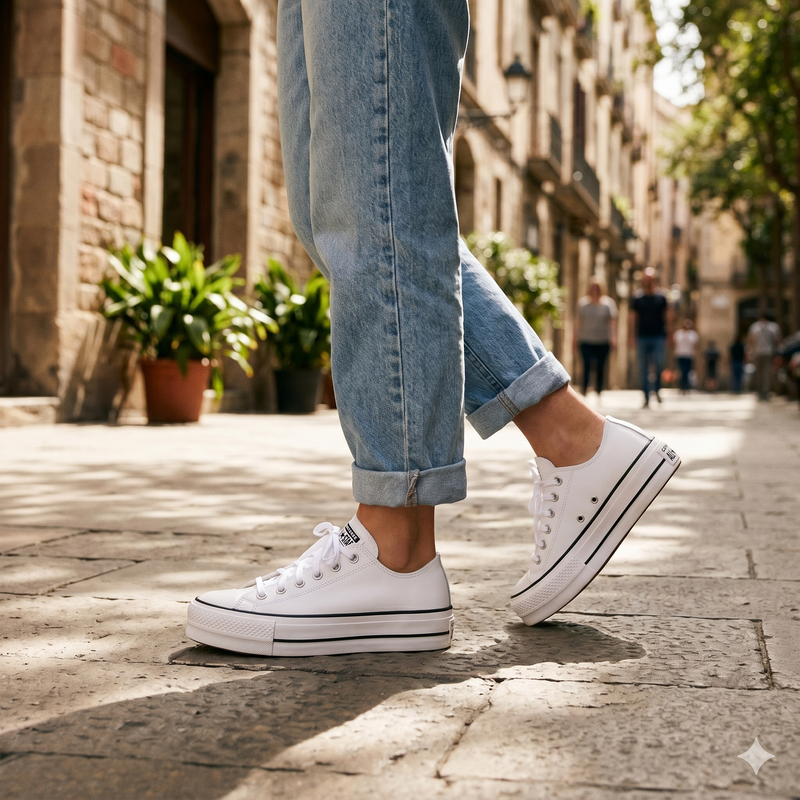Converse White Leather Platform Sneakers