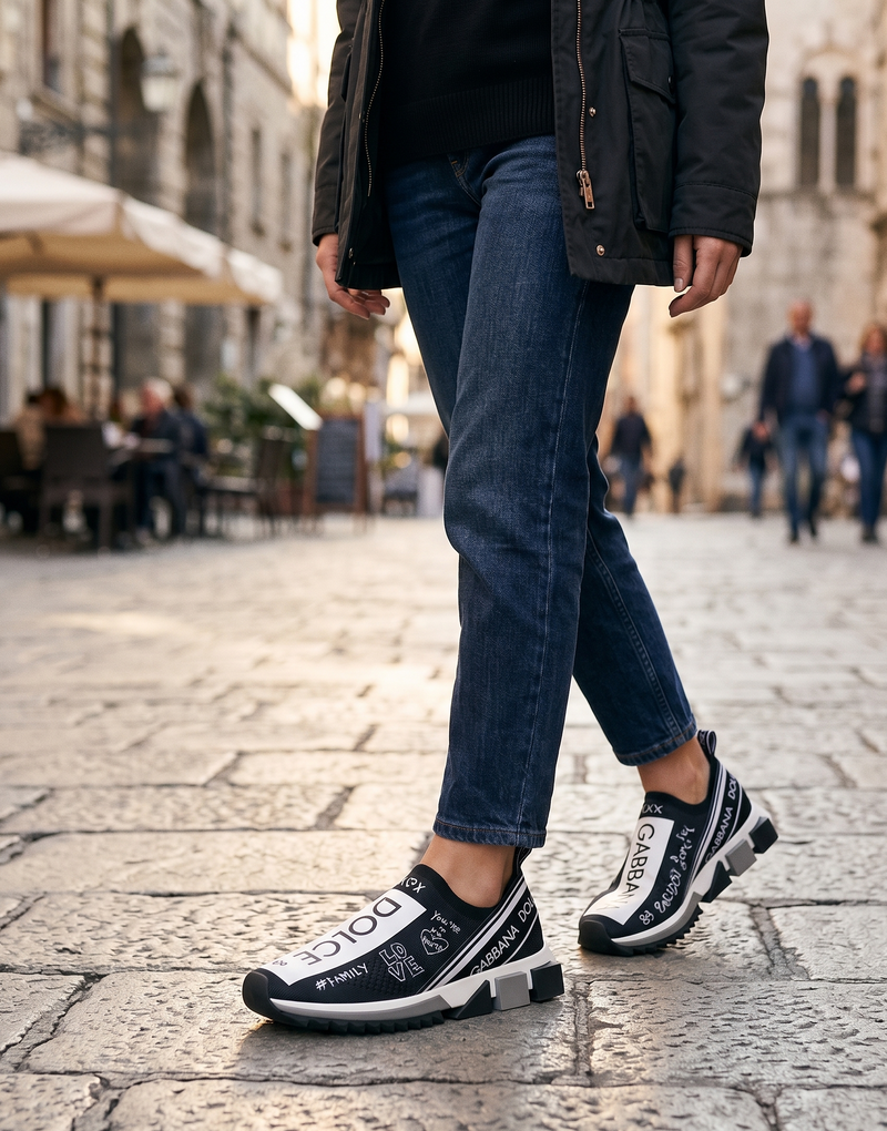 Dolce & Gabbana Black White Sorrento Low Top Sneakers Shoes