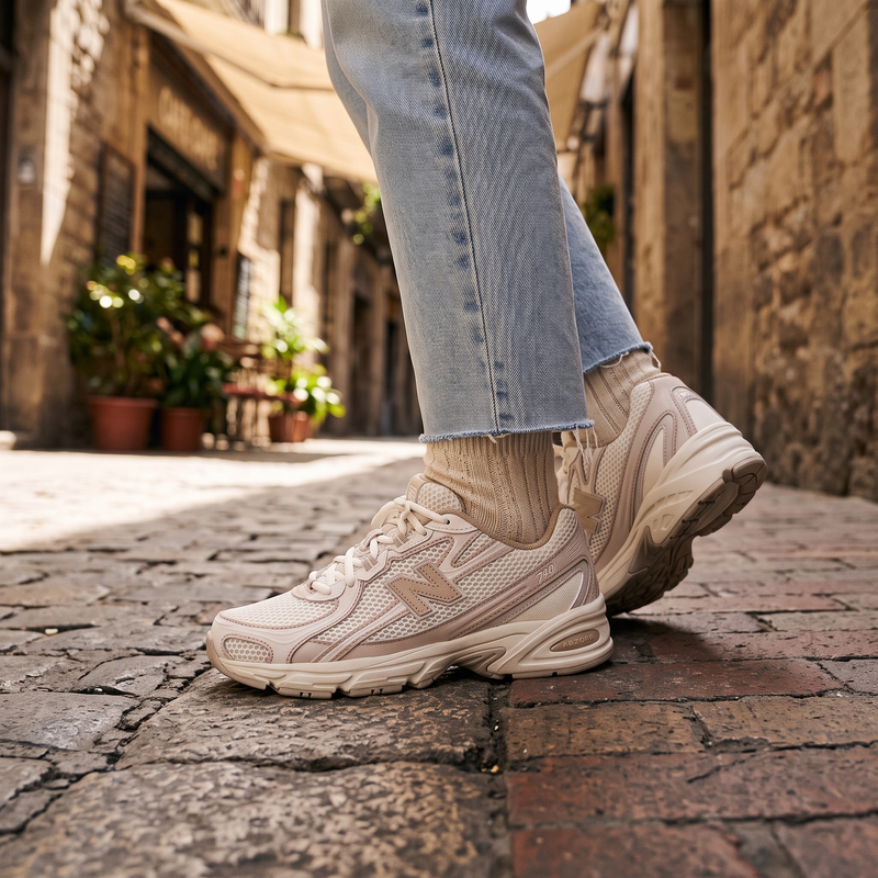New Balance White Fabric Athletic Sneakers