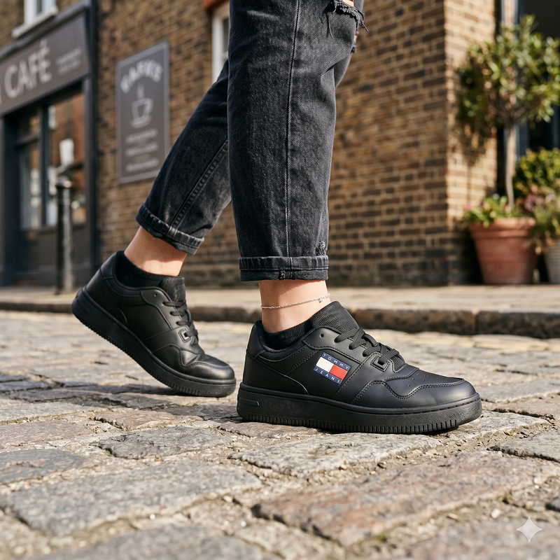 Tommy Hilfiger Black Leather Women Sneaker