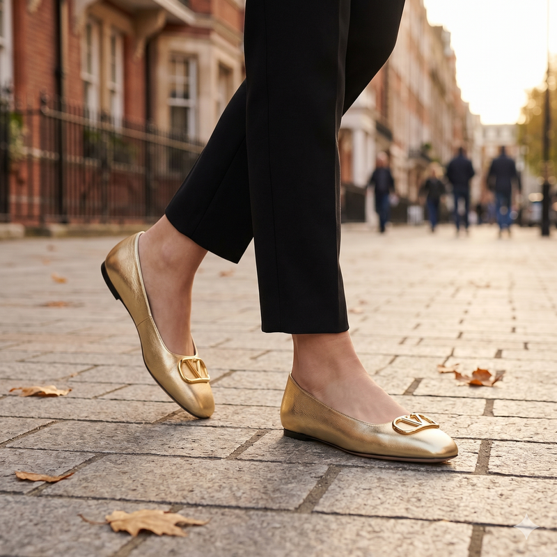 Valentino Garavani Gold Napa Leather / Calf Bos Taurus Ballet Flats