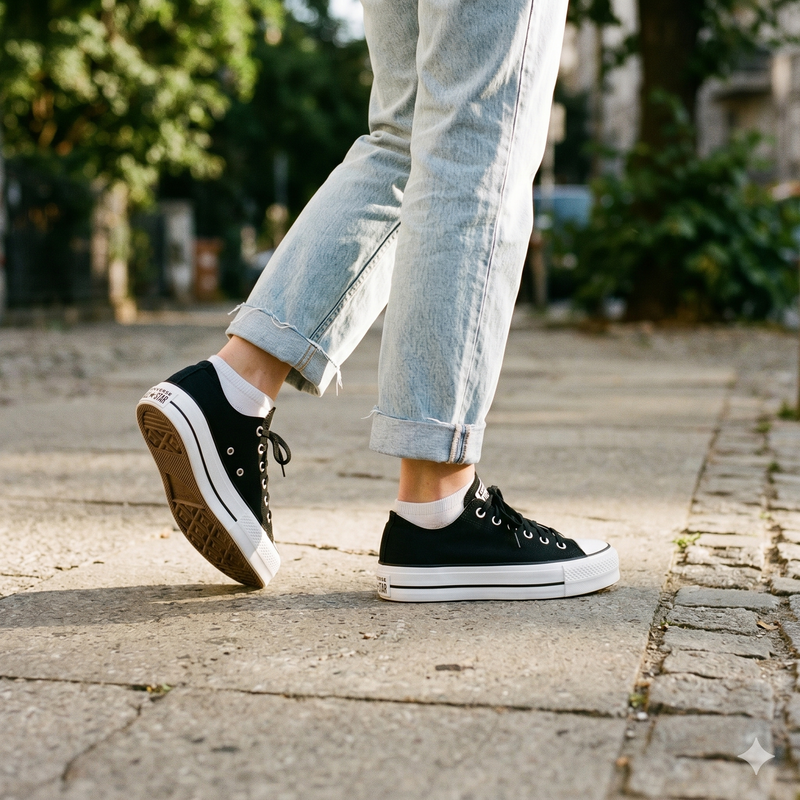 Converse Black Fabric Platform Sneakers