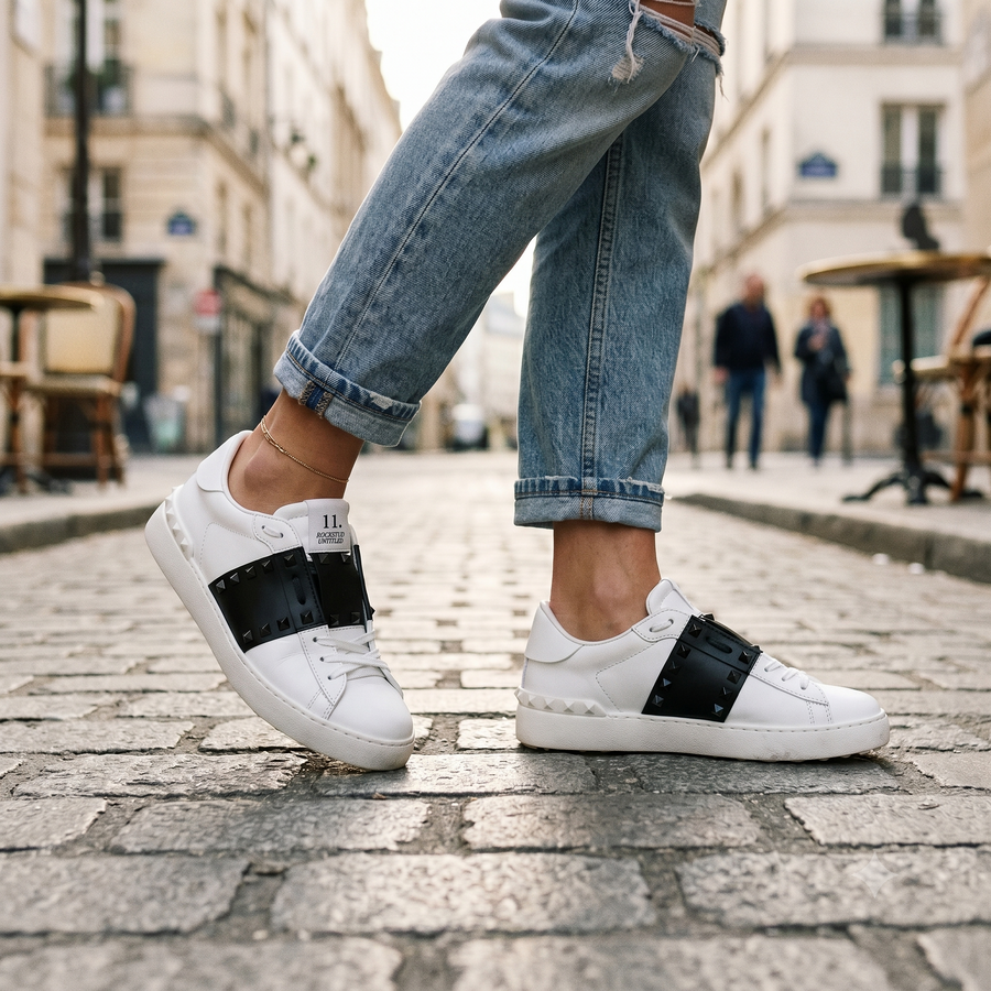 Valentino Garavani White Calf Leather Bos Taurus Low Top Sneakers