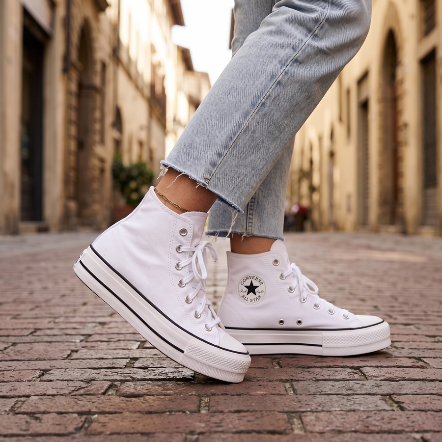 Converse White Polyester Platform Sneakers
