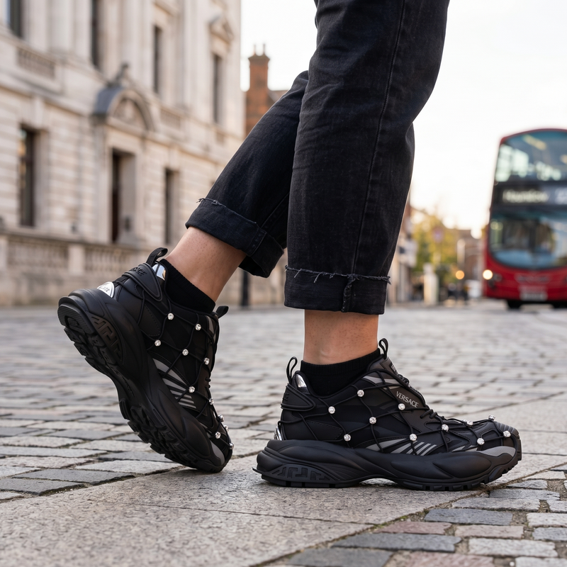 Versace Black Fabric Chunky Sneakers