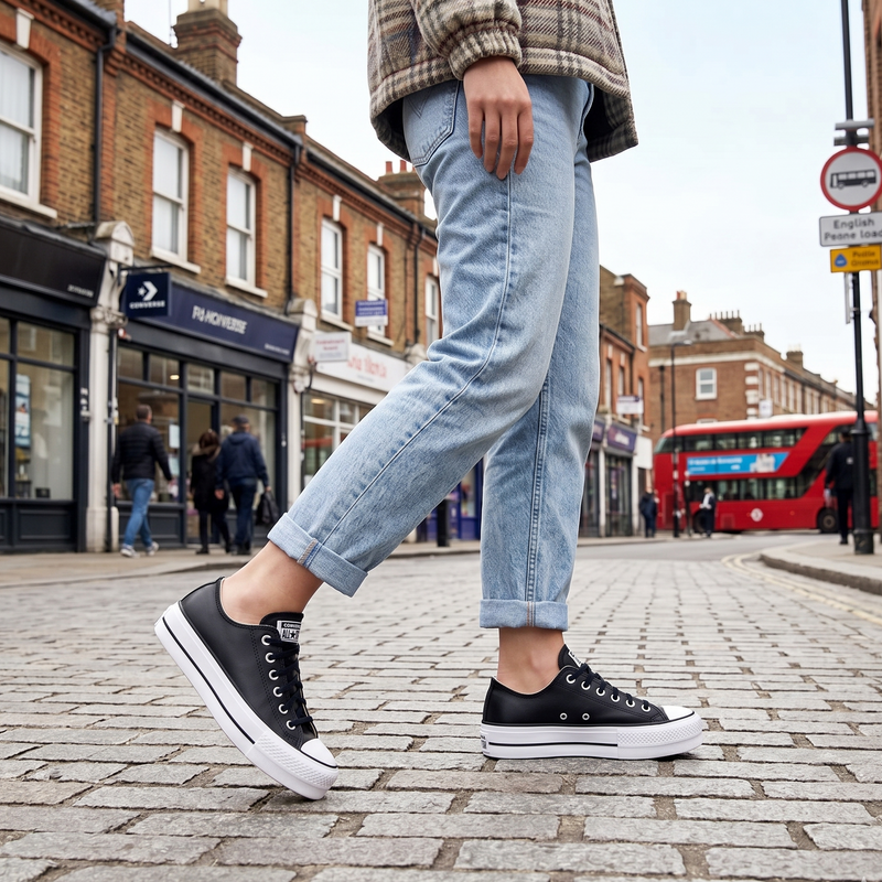Converse Black Leather Low Top Sneakers