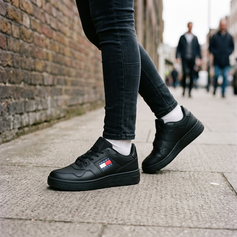 Tommy Hilfiger Black Leather Women Sneaker