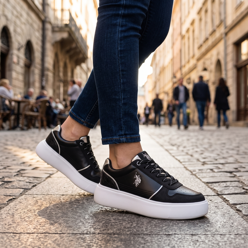 U.S. POLO ASSN. Black Polyurethane Women's Sneaker