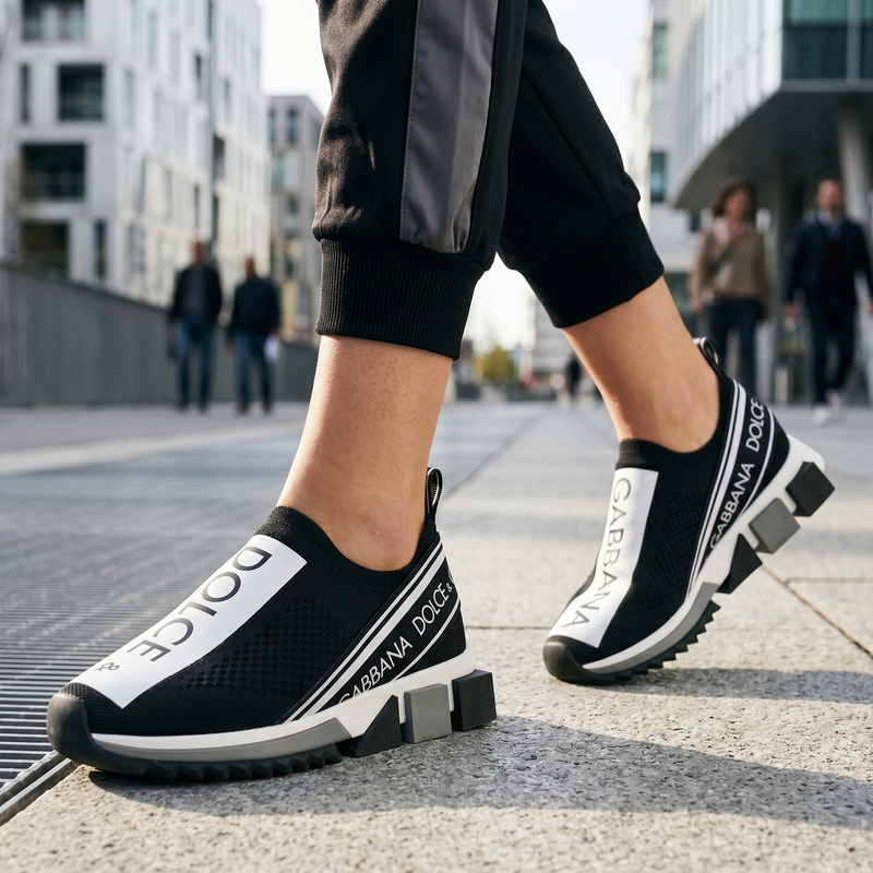 Dolce & Gabbana Black White Slip On Sorrento Sneakers Shoes