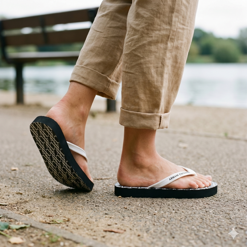 Armani Exchange Black And White Rubber Flip-Flop Sandals