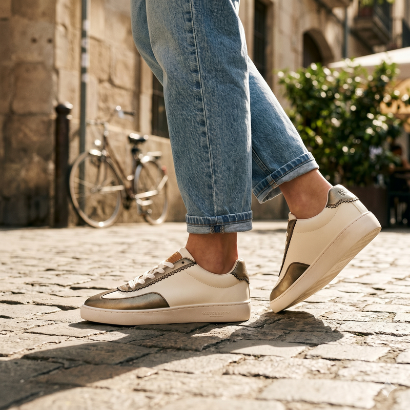 Scotch & Soda Bronze Leather Low Top Sneakers
