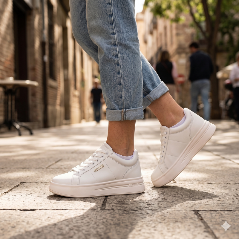 Guess White Polyethylene Platform Sneakers