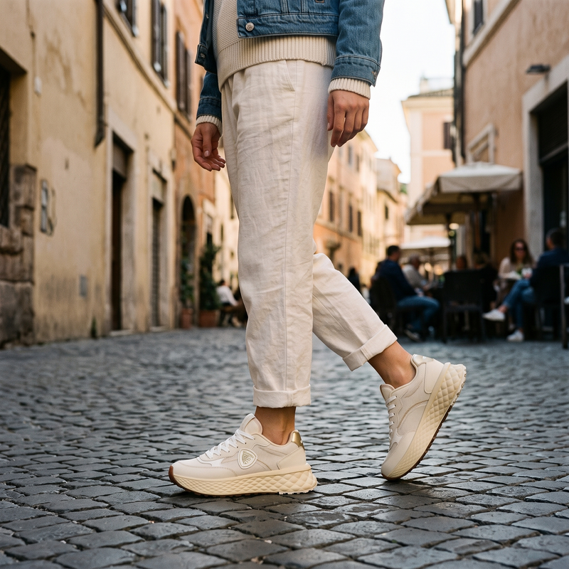 Blauer Beige Leather Women Sneaker