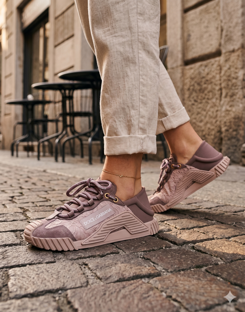 Dolce & Gabbana Pink Lace NS1 Low Top Sneaker Sports Shoes